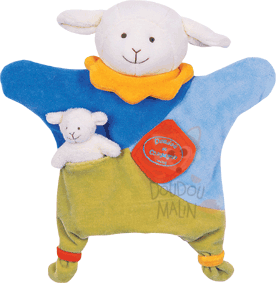  simon mouton et son bébé marionnette vert bleu orange jaune 